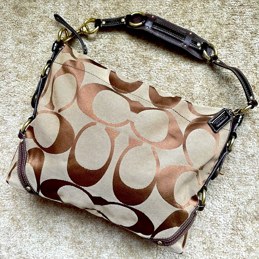 Coach Brown and Cream Signature Shoulder Bag